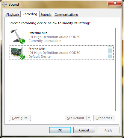 Sound recording Options